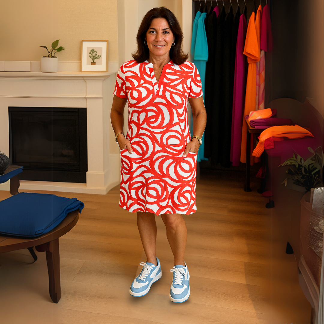 Anna | Mönstrad V-ringad Klänning